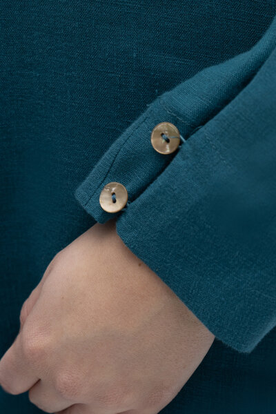 Erkek Yaka Düz Renk Keten Gömlek North Sea - 2