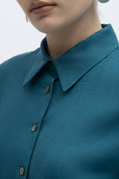 Erkek Yaka Düz Renk Keten Gömlek North Sea - 3