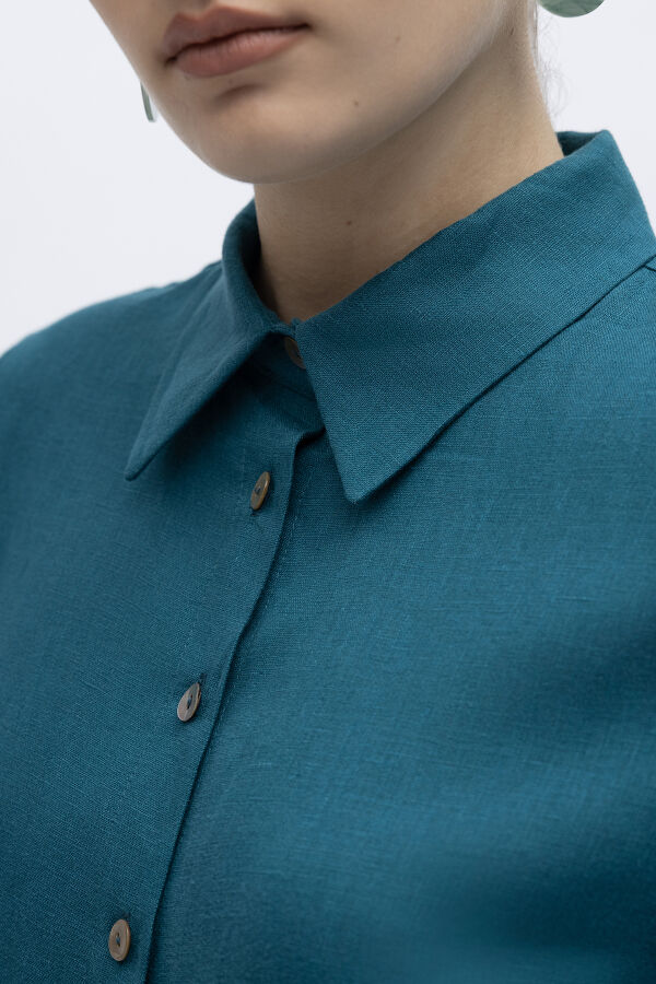 Erkek Yaka Düz Renk Keten Gömlek North Sea - 3