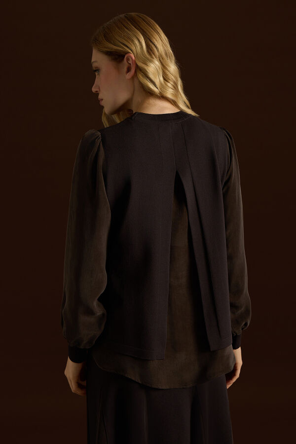 Evaze Kesim Bileği Lastikli Tunik Kahverengi - 2