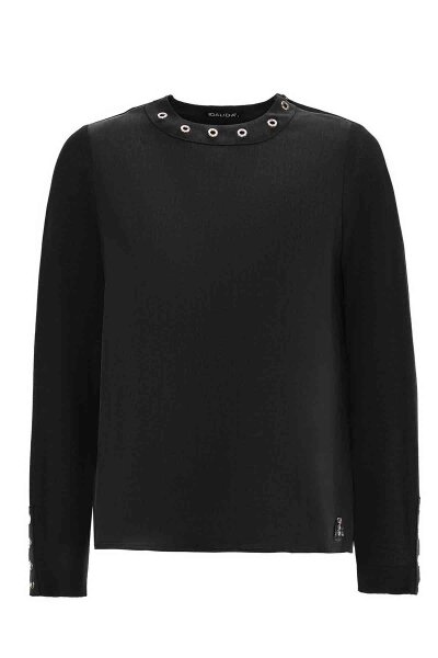 Eyelet Detailed Plain Black Tunic 