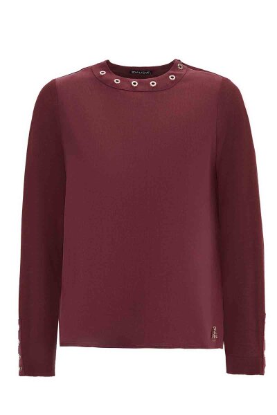 Eyelet Detailed Plain Burgundy Tunic 