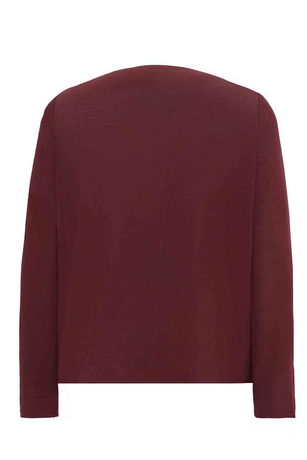 Eyelet Detailed Plain Burgundy Tunic - 2
