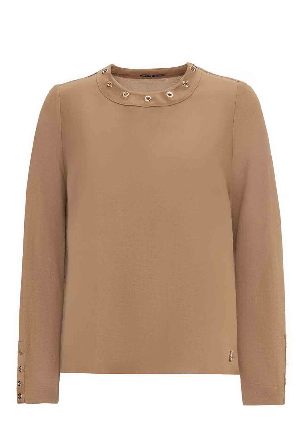 Eyelet Detailed Plain Camel Tunic - 1