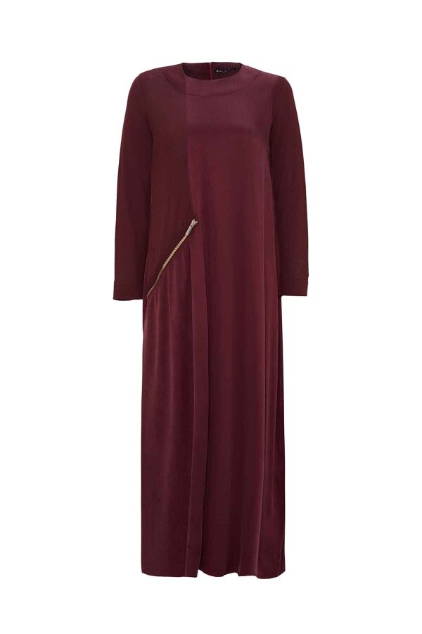 T26K-4008 Fermuar Detalı Cupro Elbise TOGA-BORDO - 1