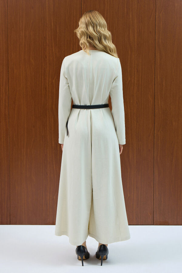 Denim Overall Dress with Zipper Detail - 4