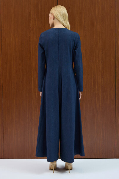 Fermuar Detaylı Denim Tulum Elbise Navy - MISS DALIDA (1)