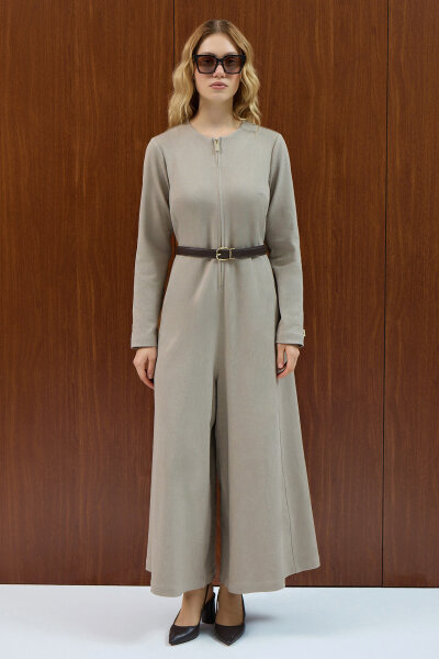 Denim Overall Dress with Zipper Detail 