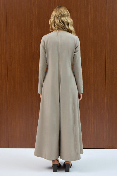 Fermuar Detaylı Denim Tulum Elbise Stone - 4