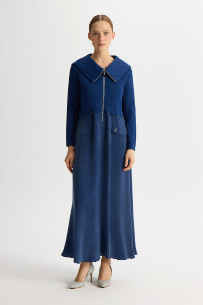 Zipper Detailed High Collar Cupro Dress 