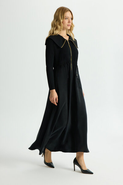 Zipper Detailed High Collar Cupro Dress - 2