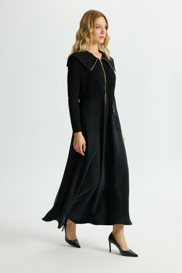 Zipper Detailed High Collar Cupro Dress - 2