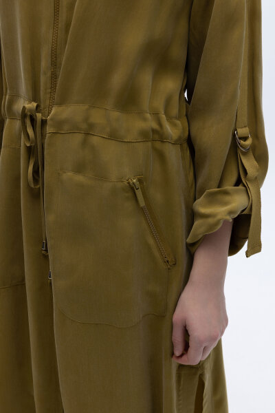 Fermuarlı Beli Büzgülü Cupro Ceket Amber - 3