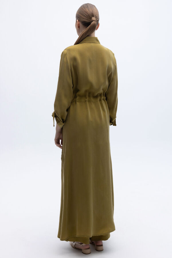 Fermuarlı Beli Büzgülü Cupro Ceket Amber - 5