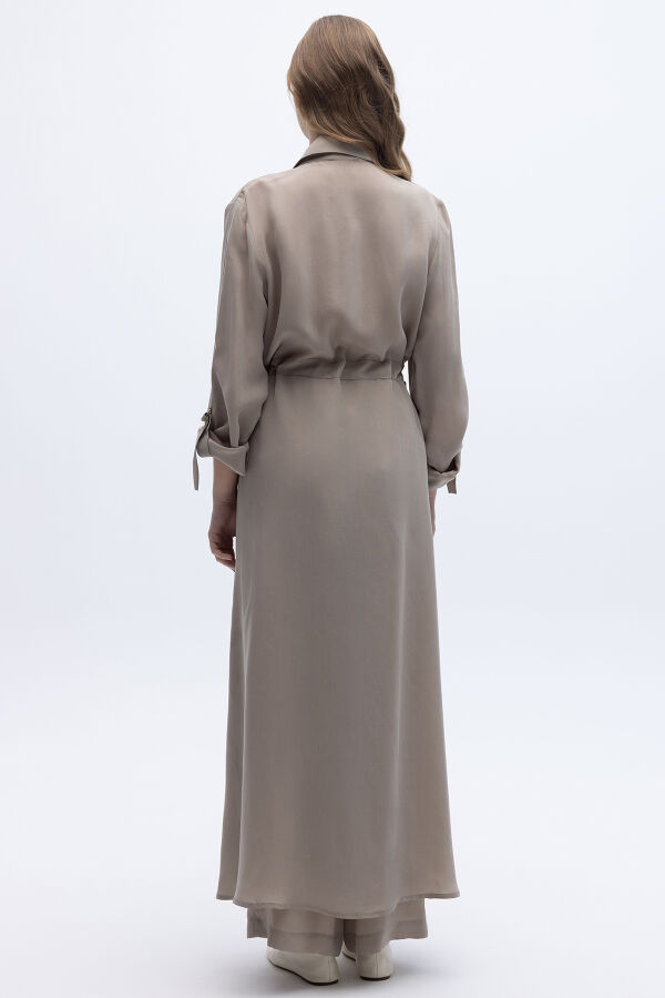 Fermuarlı Beli Büzgülü Cupro Ceket Stone - 7