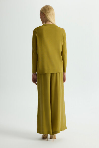 Fermuarlı Cupro Detaylı Triko Ceket Amber - 2