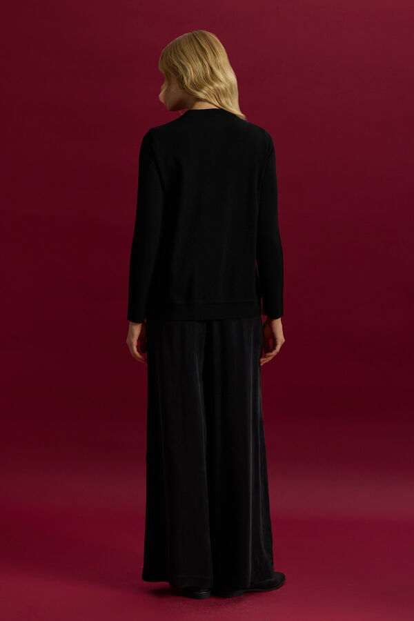 Fermuarlı Cupro Detaylı Triko Ceket Siyah - 4