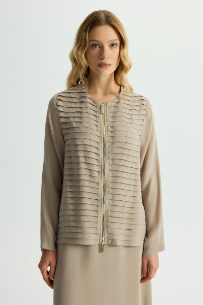 Fermuarlı Şık Cupro Ceket Stone - MISS DALIDA