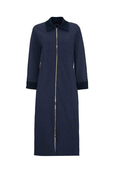 T26K-8014 Fermuarlı Uzun Denim Kap OASI-DARK NAVY - 1