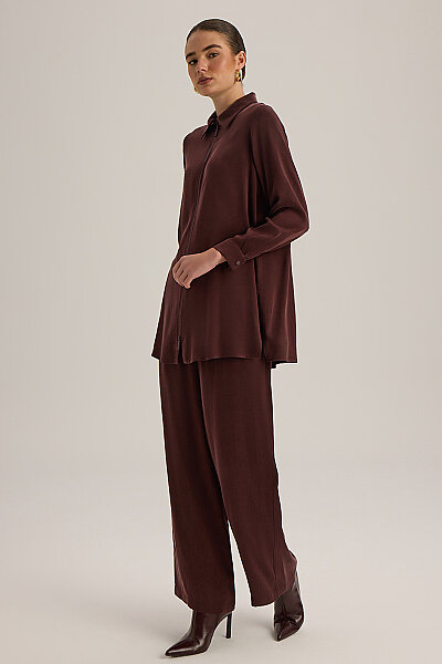 Fermuarlı Uzun Şık Ceket Bordo - 5