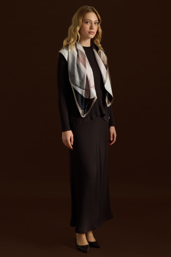 Fitilli Triko Tunik Kahverengi - 3