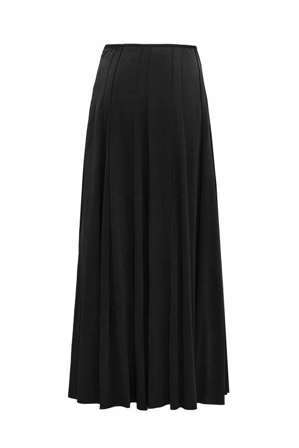 Flared Cupro Skirt with Stitch Details Black - 2