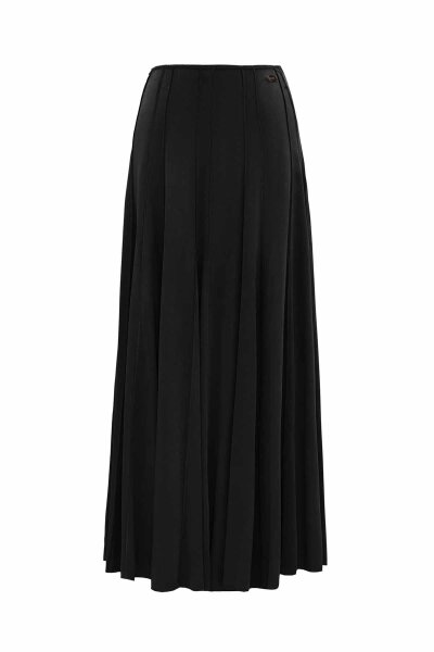 Flared Cupro Skirt with Stitch Details Black - 1