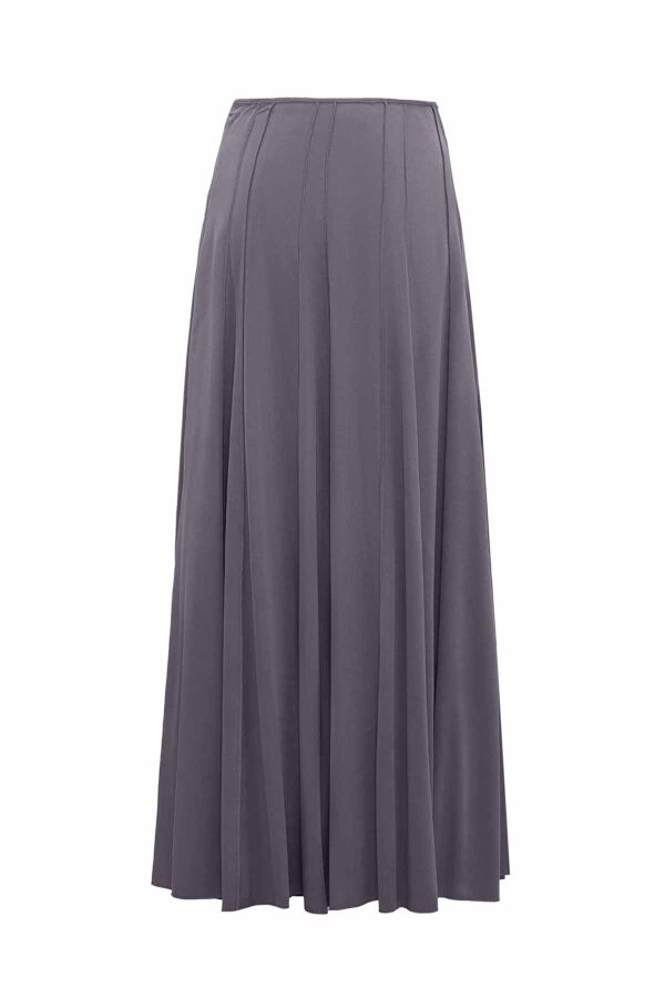 Flared Cupro Skirt with Stitch Details Grey - 1