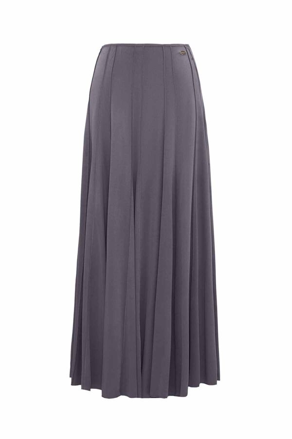Flared Cupro Skirt with Stitch Details Grey - 2