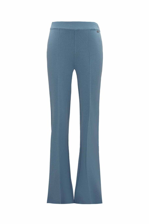 Flared Knit Blue Pants - 1