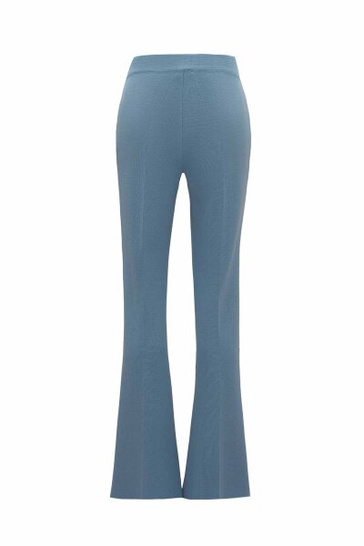 Flared Knit Blue Pants - 2