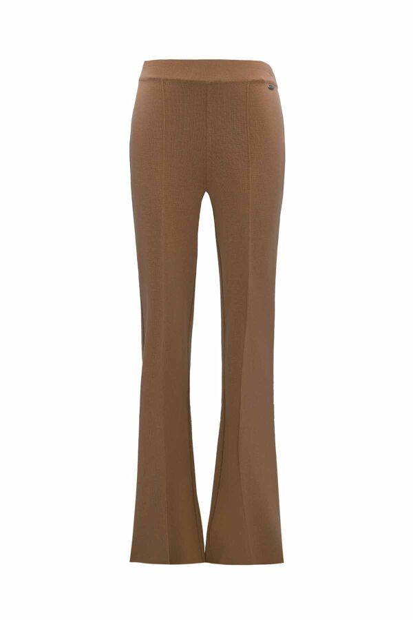 Flared Knit Camel Pants - 1