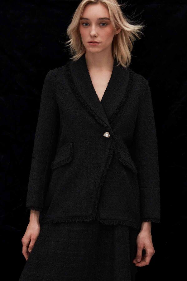 Fringed Tweed Black Jacket - 1