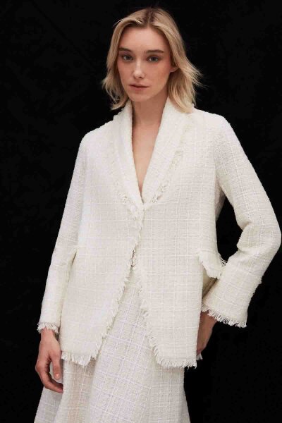 Fringed Tweed Ecru Jacket 
