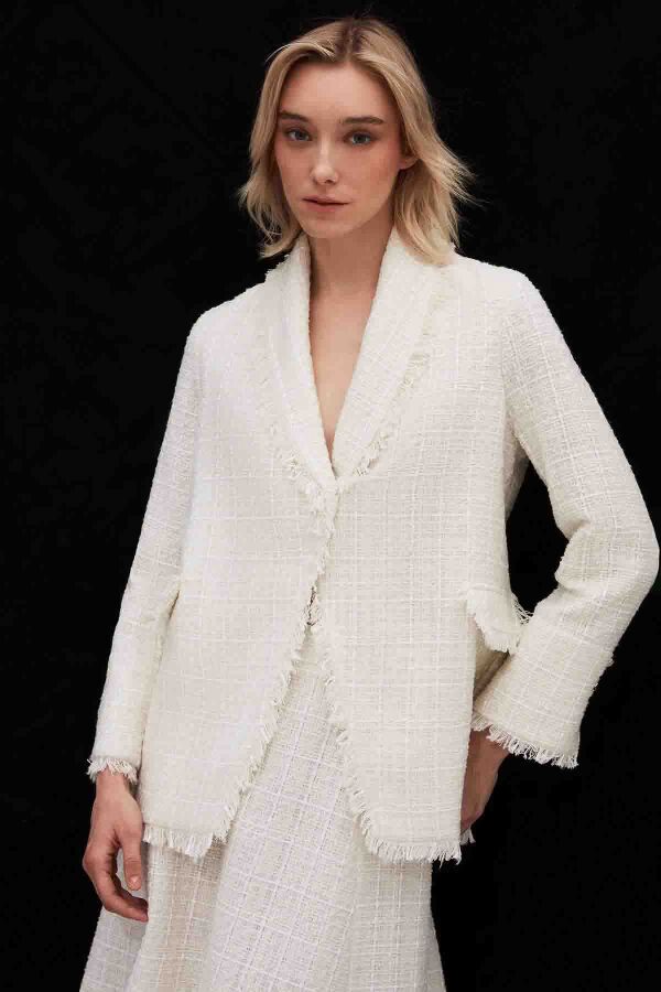 Fringed Tweed Ecru Jacket - 1