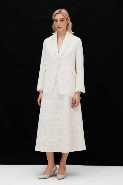 Fringed Tweed Ecru Jacket - MISS DALIDA (1)