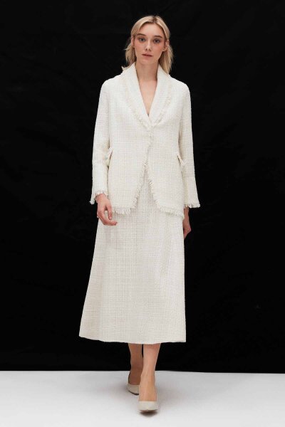 Fringed Tweed Ecru Jacket - 5