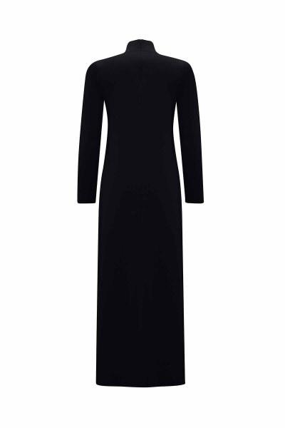 Front Knit Detail Solid Black Dress - 2