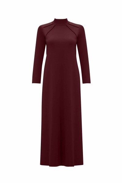 Front Knit Detail Solid Dark Burgundy Dress 