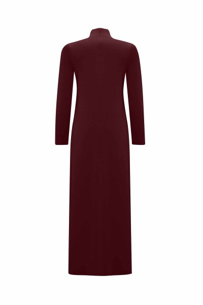 Front Knit Detail Solid Dark Burgundy Dress - 2