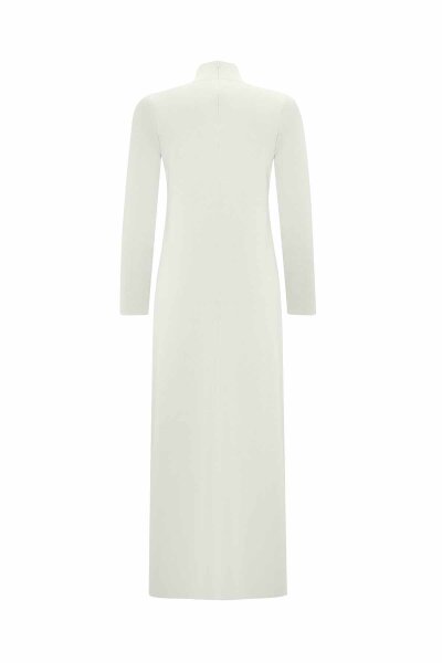 Front Knit Detail Solid Ecru Dress - 2