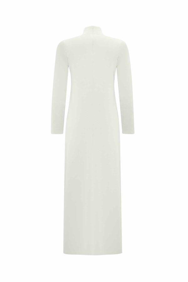 Front Knit Detail Solid Ecru Dress - 2