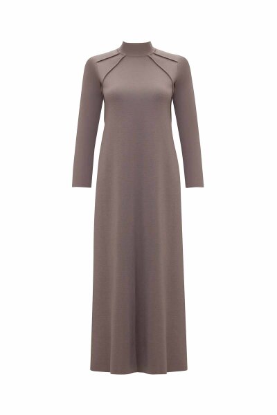 Front Knit Detail Solid Taupe Dress 