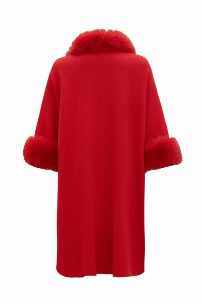 Fur Detailed Red Knit Poncho - 2