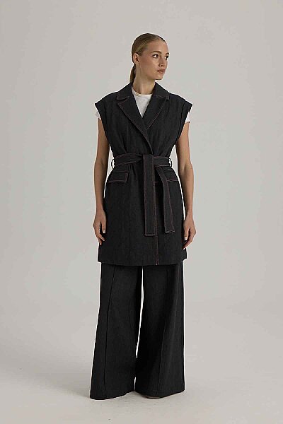 Geniş Paça Denim Pantolon Siyah - 2