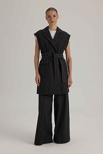 Geniş Paça Denim Pantolon Siyah - 1