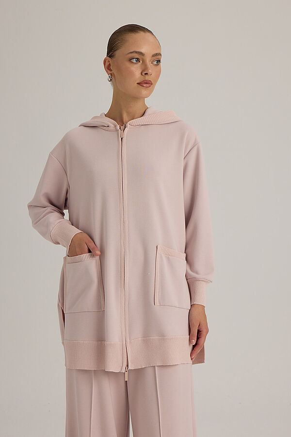 Geniş Paça Düz Pantolon Pudra - 5