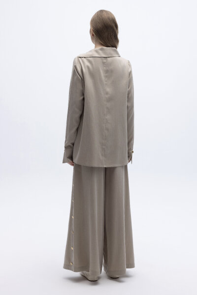 Geniş Paça İpek Keten Pantolon Bej - 2