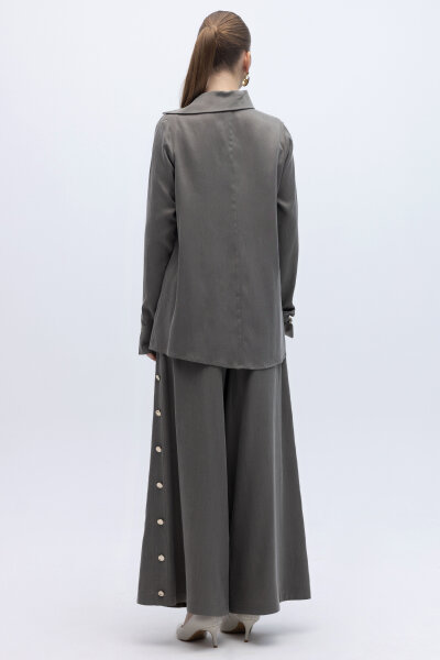 Geniş Paça İpek Keten Pantolon Mink - 2