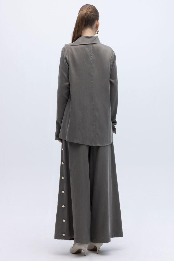 Geniş Paça İpek Keten Pantolon Mink - 2